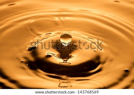 Water drop close up, orange background