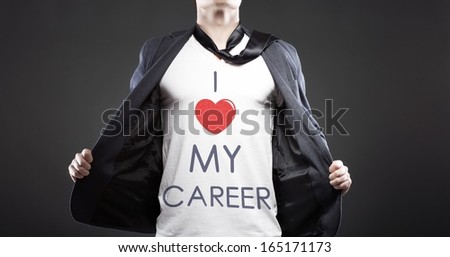 Love career with young successful businessman creative concept