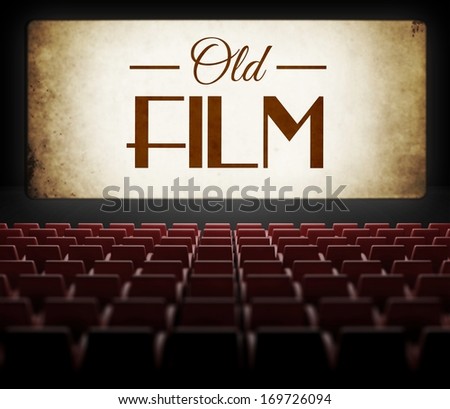 Old Film In Vintage Retro Cinema, View From Audience