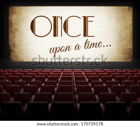 Once Upon A Time Movie Screen In Old Retro Cinema, View From Audience