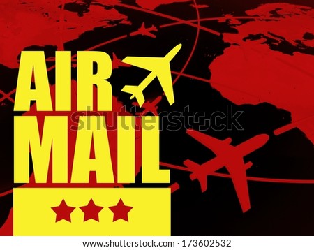 Air mail transport concept, airlines on world map