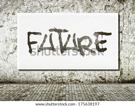 Future street art, words on wall in vintage style