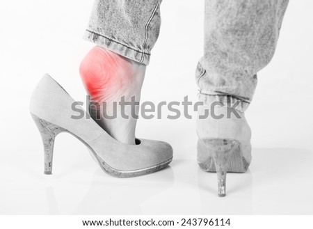 Female pain in heel when wearing high heels