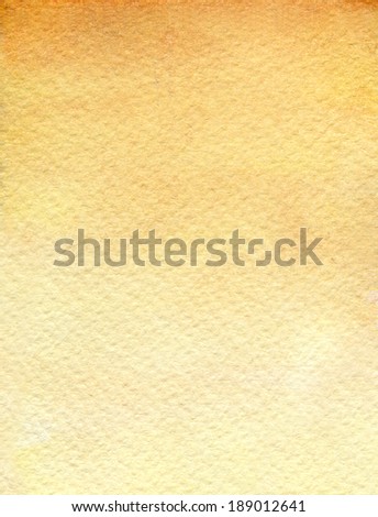 Sienna background. Watercolor paper texture background in sienna yellow fading to light, vertical format.