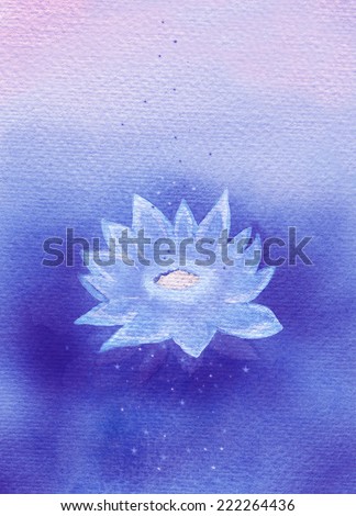 Abstract painted magic blue waterlily with small stars. Original watercolor painting digitalized.