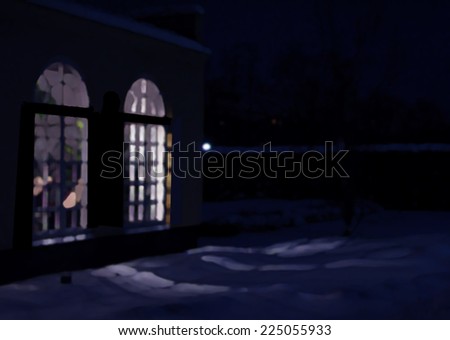 Night windows and snow, digital painting.