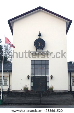 BLACKEBERG, STOCKHOLM, SWEDEN - NOVEMBER 2 2014: Clock house building, built in neoclassical style 1928-30, by freemasons to serve as an orphanage on November 2 2014, Blackeberg, Stockholm, Sweden.