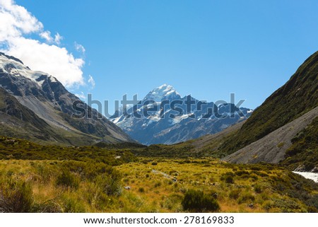Aoraki Mount Cook ,Beautiful view during walk to glacier in Mount Cook National Park, South Island, New Zealand