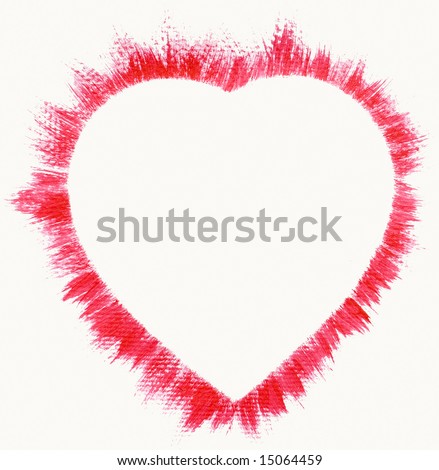 stock photo : A red dry brush stroked heart outline over white.
