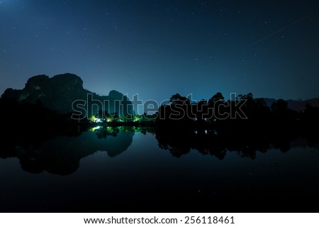 Beautiful star  of the sky,water reflection at Ban Nong Thale Krabi Province in Thailand