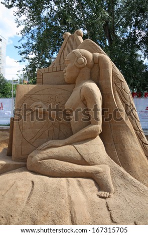 PERM - JUNE 10: Sand sculpture Woman at festival White Nights, on June 10, 2012 in Perm, Russia.