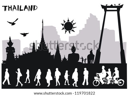 Vector, People, Shopping, Arts and Culture, and the main attractions in Thailand.