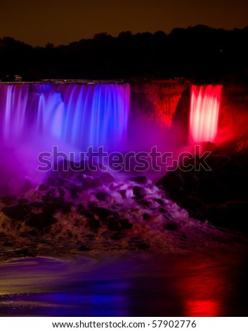 Niagara Falls at night in rainbow colors (The Horseshoe falls)