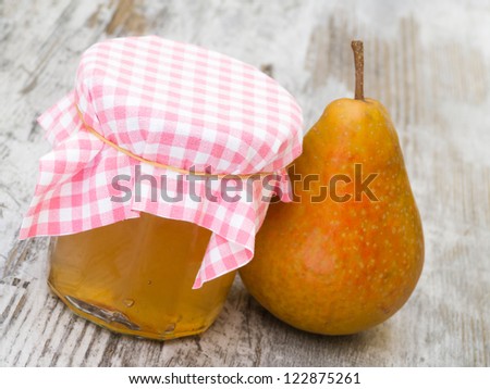Homemade pear jelly jar with fruit