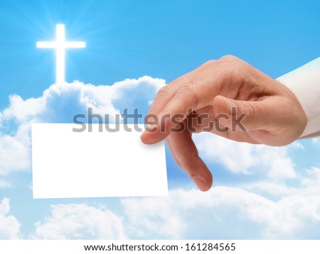 Christian man hand showing blank card