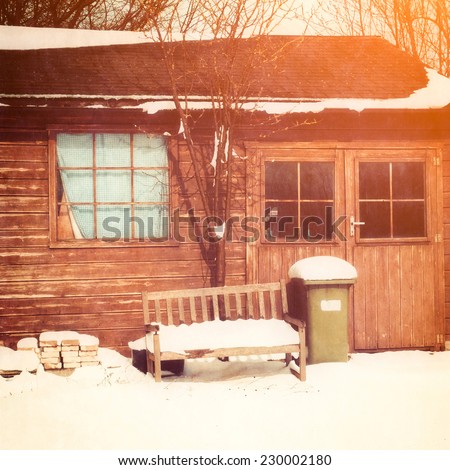 Old barn in winter, instagram effect