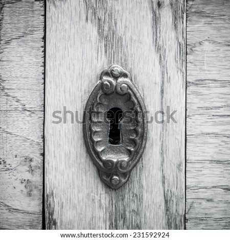 Old keyhole without key, black and white image