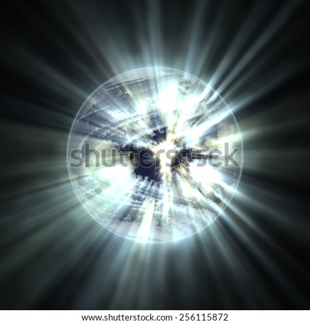 Planet earth emitting rays of light