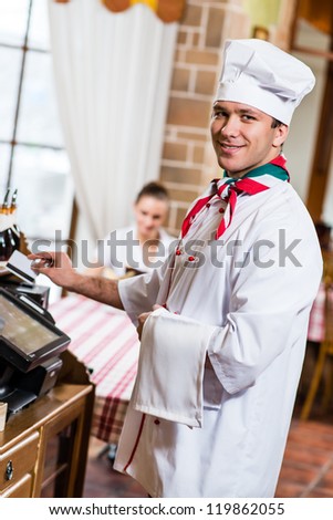 cook inserts the card into a computer terminal, against visiting the restaurant
