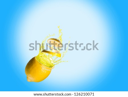 ice and splashes of juice from a lemon, place for text