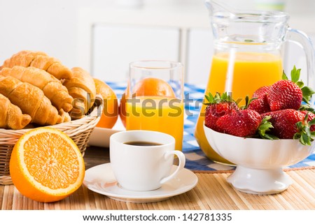 Continental Breakfast: Coffee, Strawberry And Cream, Croissant And Juice