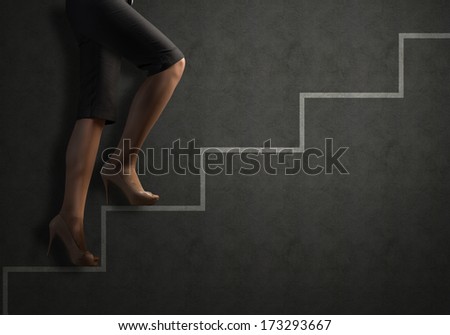 business woman legs drawn up the stairs, concept of success in business