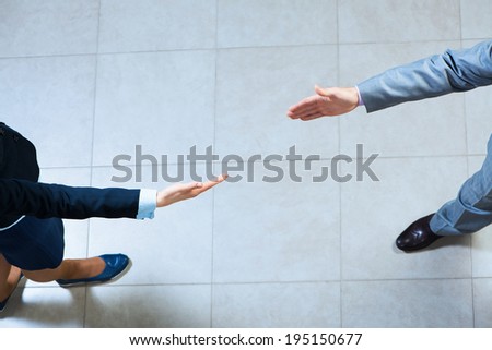 businessman pull his hands toward each other, the future handshake