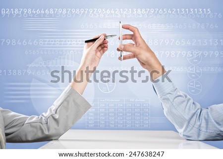 Close up of business people hands using mobile phone