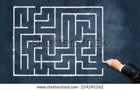 Conceptual image with hand drawning labyrinth pattern