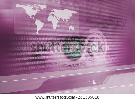 Close up of human eye on digital binary background