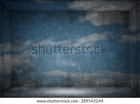 Interior designed room with concept of blue cloud sky