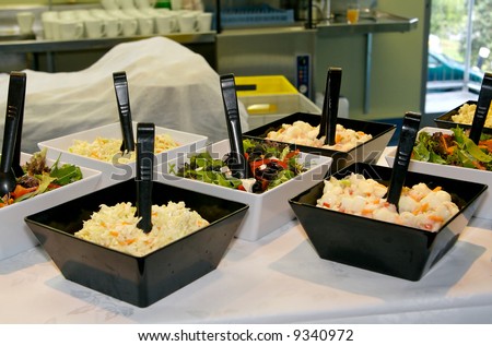 stock photo Buffet salads ready to be served at a wedding reception