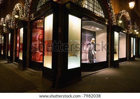 Adorned shop window of a luxury shop.�