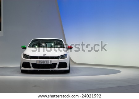 BOLOGNA, ITALY, 15 DECEMBER: A tuned Volkswagen Golf with Italian flag colors displayed at the Bologna Motor Show 2008 in Bologna, Italy, December 15, 2008.