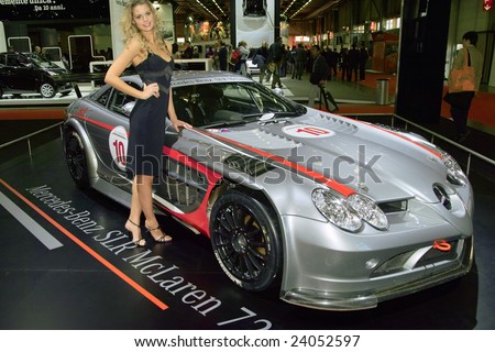  ITALY15 DECEMBERBeautiful hostess and the supercar mercedes