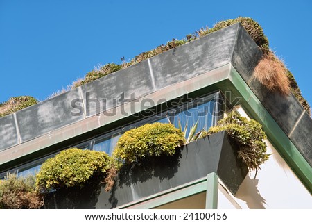 Exterior view of a Luxury Rooftop penthouse apartment terrace with green garden