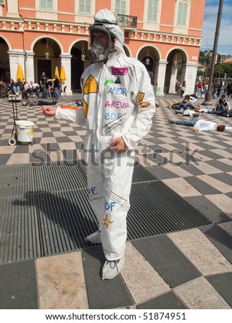 NICE - APRIL 26:  Greenpeace activist poses during a 'Chernobyl day' demonstration ahead of the anniversary of Chernobyl nuclear accident april 26, 2010  in Nice, southeastern France