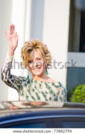 CANNES, FRANCE - MAY 19: american icon Jane Fonda leaves hotel martinez during the 64th Annual Cannes Film Festival on May 19, 2011 in Cannes, France.