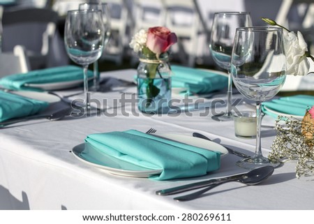 Wedding chair and table setting for fine dining at outdoors