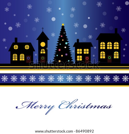 Christmas card with a beautiful little snow-covered winter town