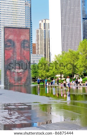CHICAGO,IL - MAY 15: The Jaume Plensa's Crown fountain on May 15, 2009 in Millennium Park, Chicago, Illinois. An interactive work of public art and video sculpture featured. Designed by Jaume Plensa.