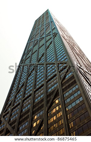 CHICAGO,IL-MAY 15:The John Hancock building on Michigan Ave(Magnificent Mile) on May 15, 2009 in Chicago. In 1968 it was the tallest building outside of New York. It stands next to Water Tower Place.