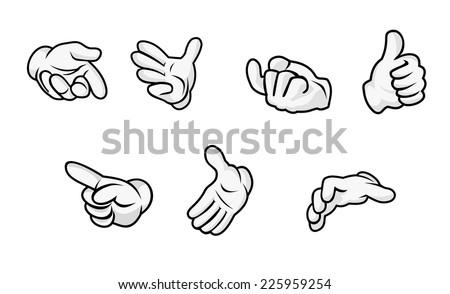 Cartoon Hands With Gestures Isolated On White Background. Vector