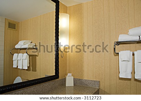 Mirror, reflection and towel rack