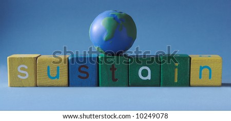 the word \'sustain\' with a simple globe on top