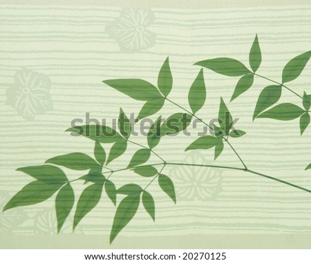 heavenly bamboo on an Asian leaf motif background
