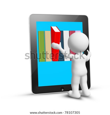 man take book from internet, isolated on white