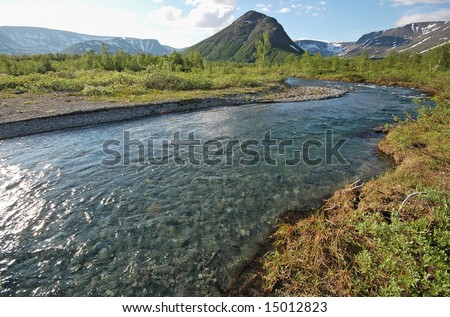 Purity of river water. Russian north.