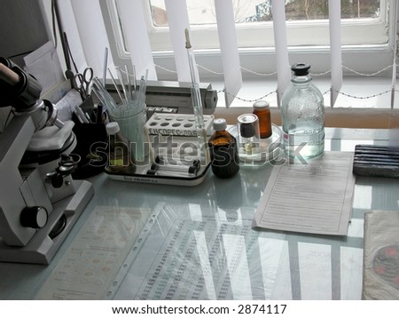 Medical equipment on the table in small town hospital