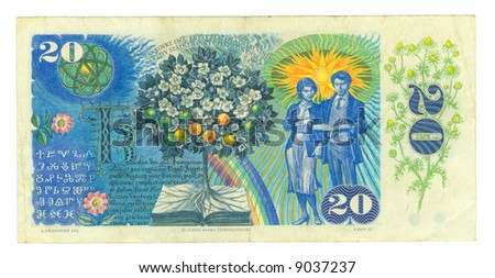 20 koruna bill of Slovakia, cyan, rich picture